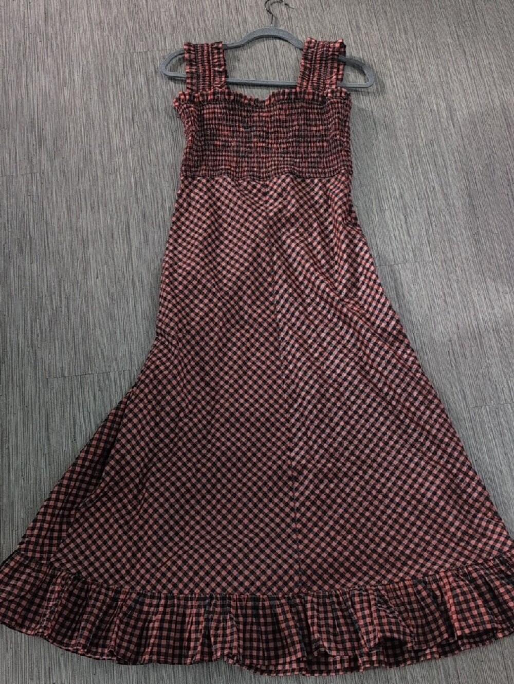 Ganni Black and Pink Checked Smocked Maxi Dress - Picture 7 of 7